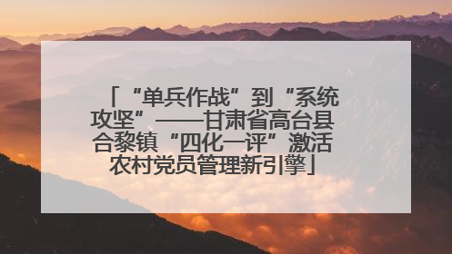 “单兵作战”到“系统攻坚”——甘肃省高台县合黎镇“四化一评”激活农村党员管理新引擎