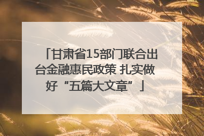 甘肃省15部门联合出台金融惠民政策 扎实做好“五篇大文章”