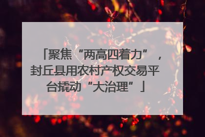 聚焦“两高四着力”，封丘县用农村产权交易平台撬动“大治理”