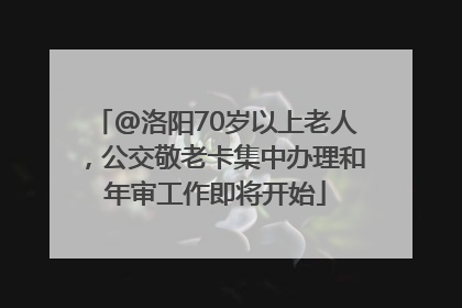 @洛阳70岁以上老人，公交敬老卡集中办理和年审工作即将开始